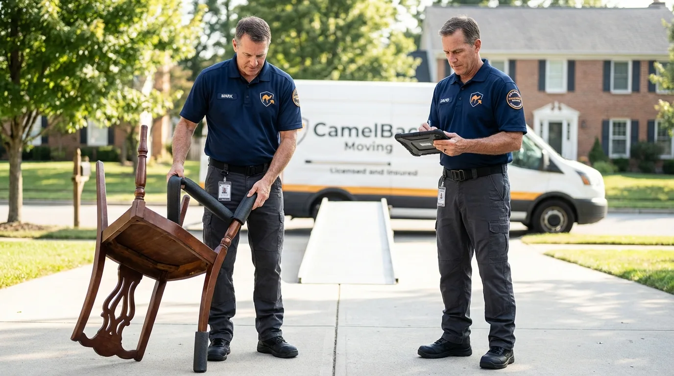 Movers inspecting furniture for damage prevention before loading in Troy, TN